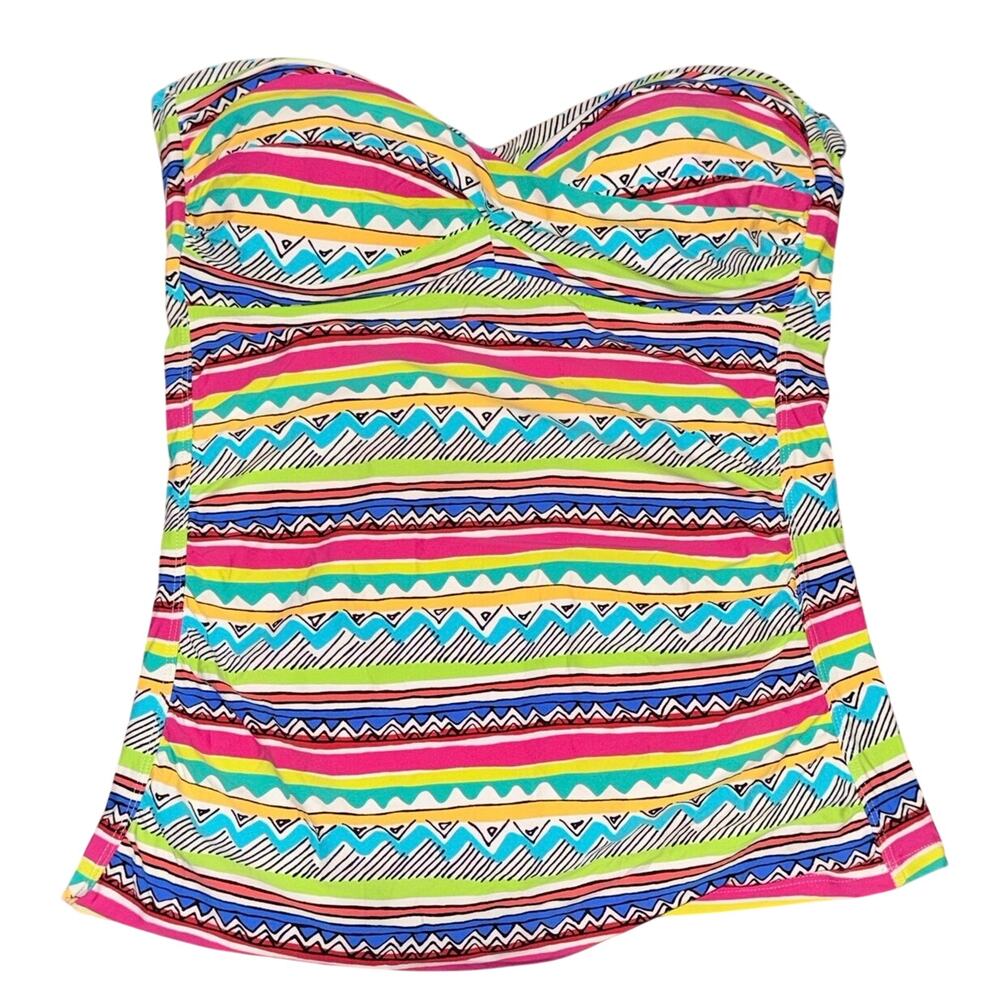 Y2K Tribal Aztec Tankini Top XL Geometric Colorful Boho Strapless Swim